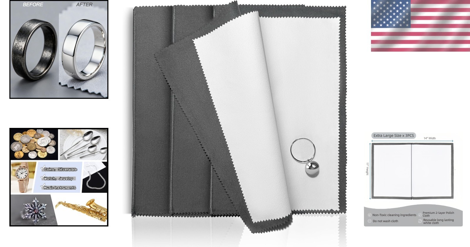 X-Large 3-Piece Silver Cleaning Cloth Set – Non-Washable & Durable Jewelry Care