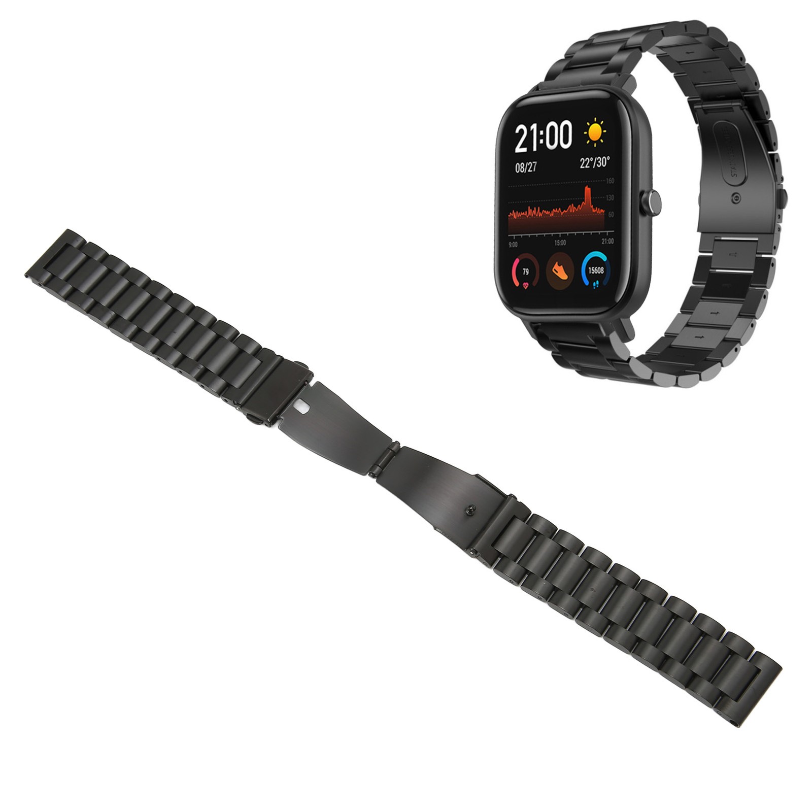 Smartwatch Band 20mm Double Buckle Wrist Strap Matel With Watch Pin For Ama DGSF