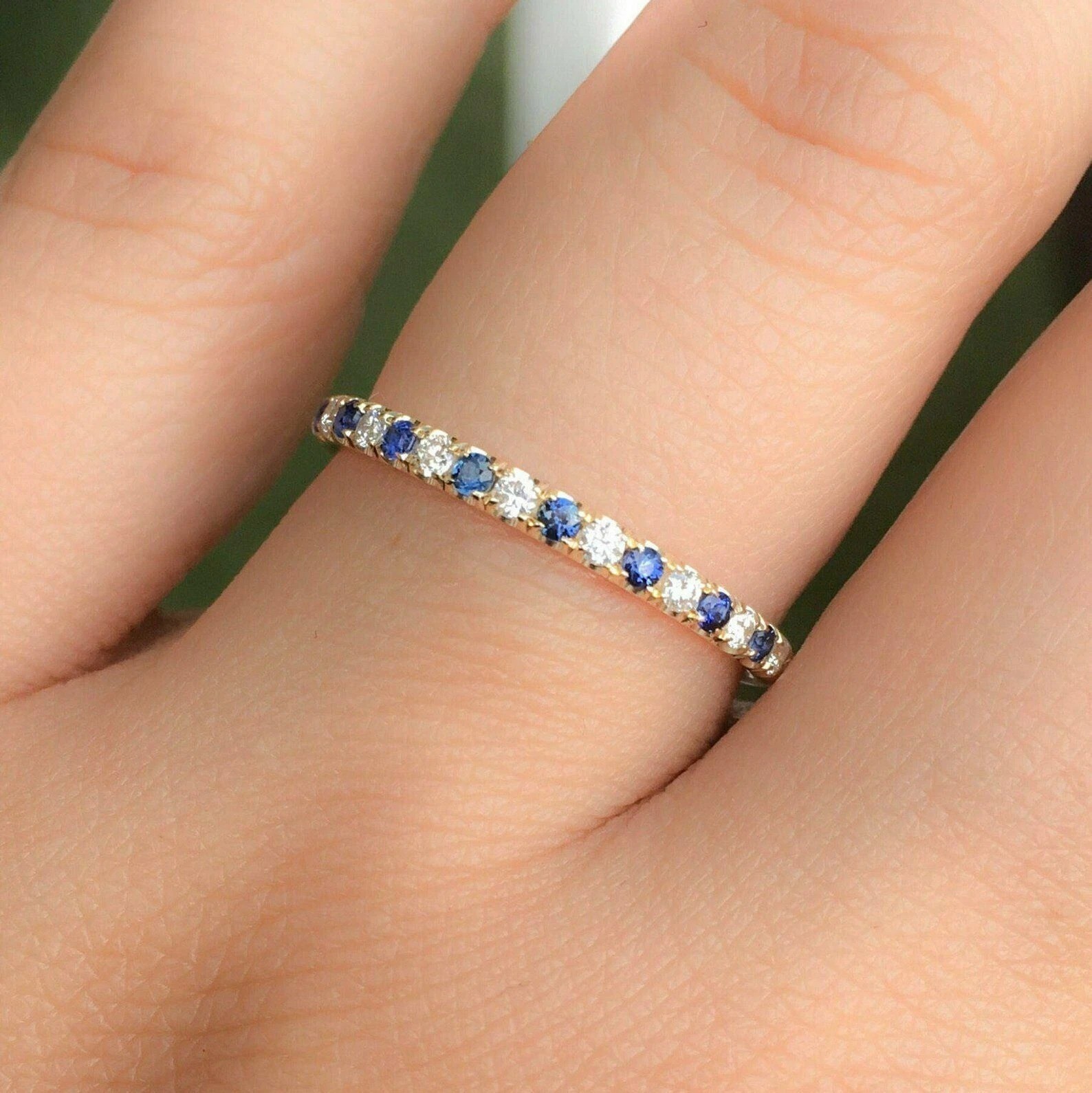 0.20Ct RD Cut Lab Created Sapphire Wedding Eternity Band 14K White Gold Plated