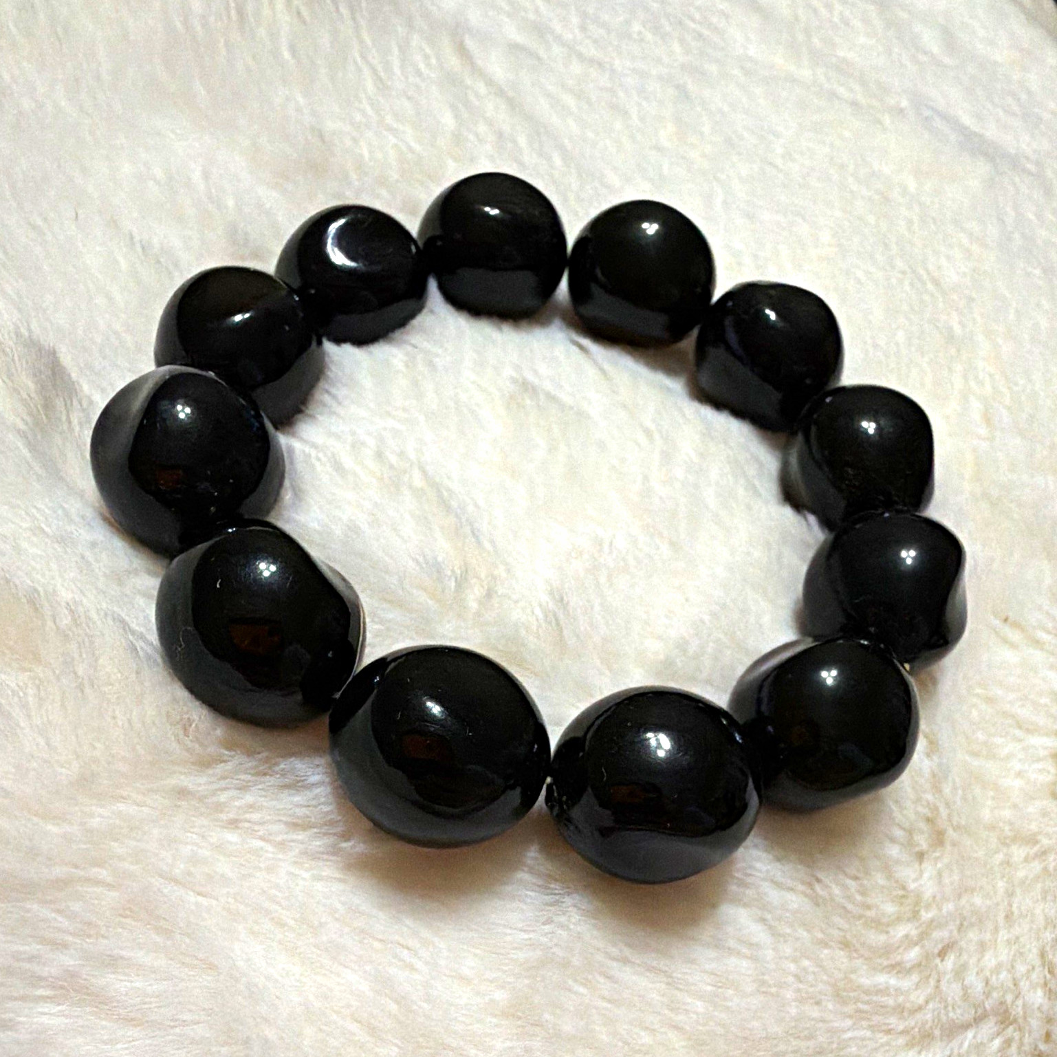 Black Round Beaded Stretch Bracelet, No Clasp, Sizable, Beaded Bracelet