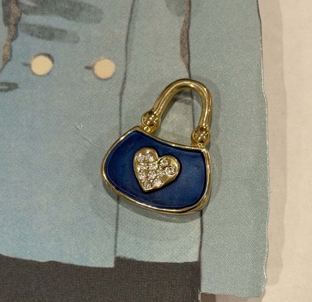 Sophie’s Closet Blue Suit Greeting Card And Blue Gemmed Purse Pin Vintage