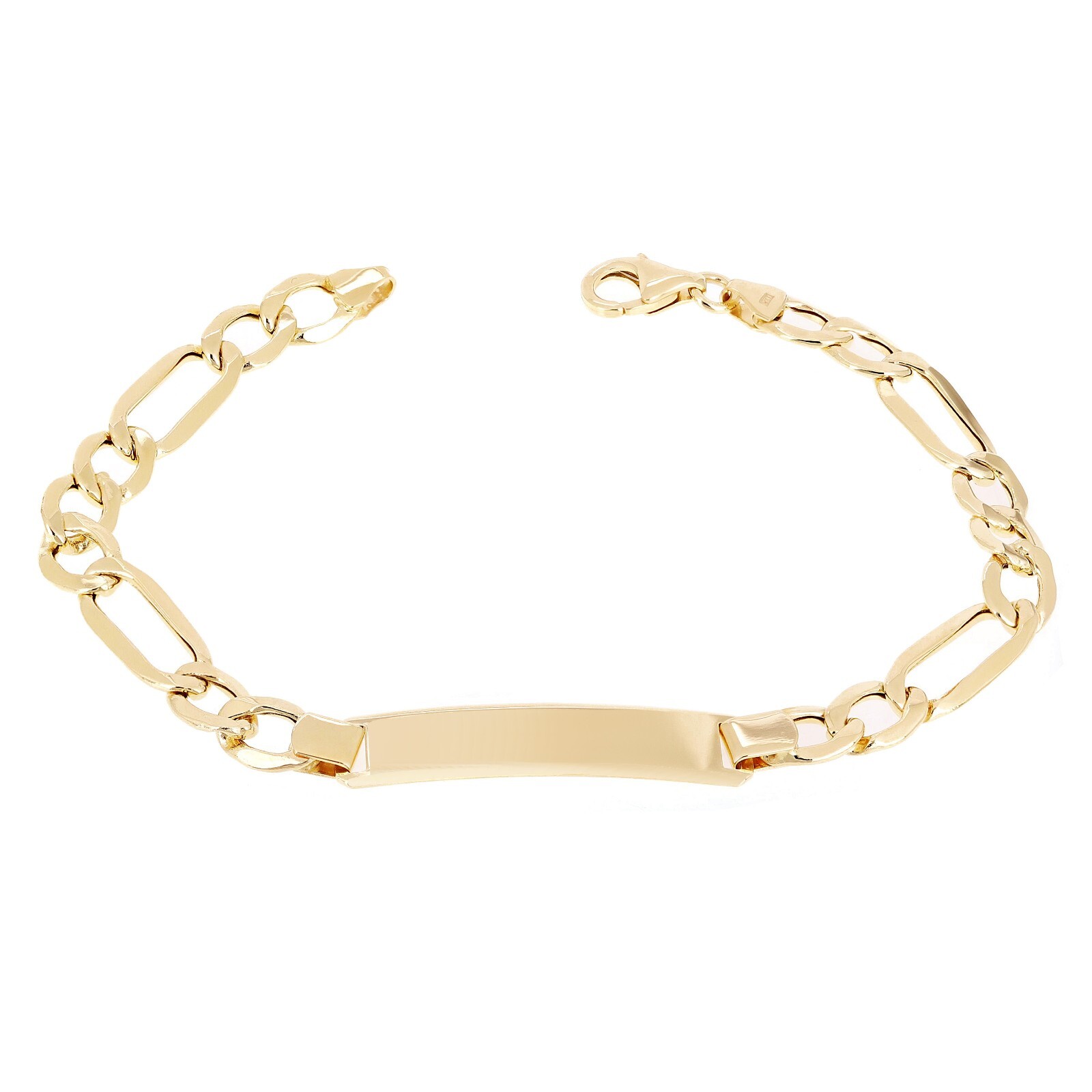Italian 14k Yellow Gold Engravable Hollow Figaro ID Bracelet 7.5″ 7.1mm 6.3 gram