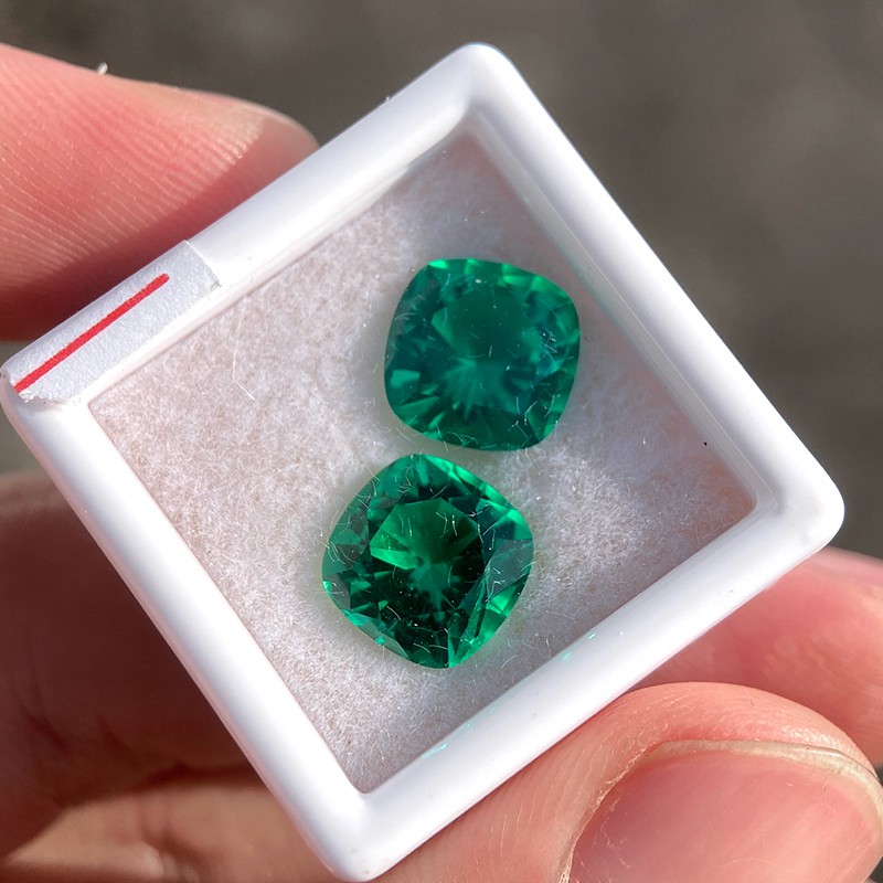 AGL Lab Grown Cushion Colombian Emerald Stone with Inclusions for Jewelry Making