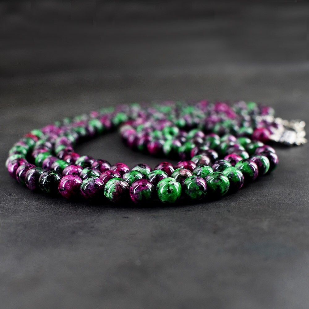 692 Cts Attractive 3 Strands Ruby Zoisite Round Shape Beaded Necklace VK 22 E668
