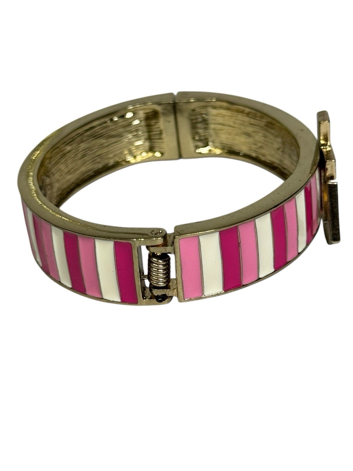 Betsey Johnson Nautical Pink & White Hinged Cuff Bangle Bracelet Anchor