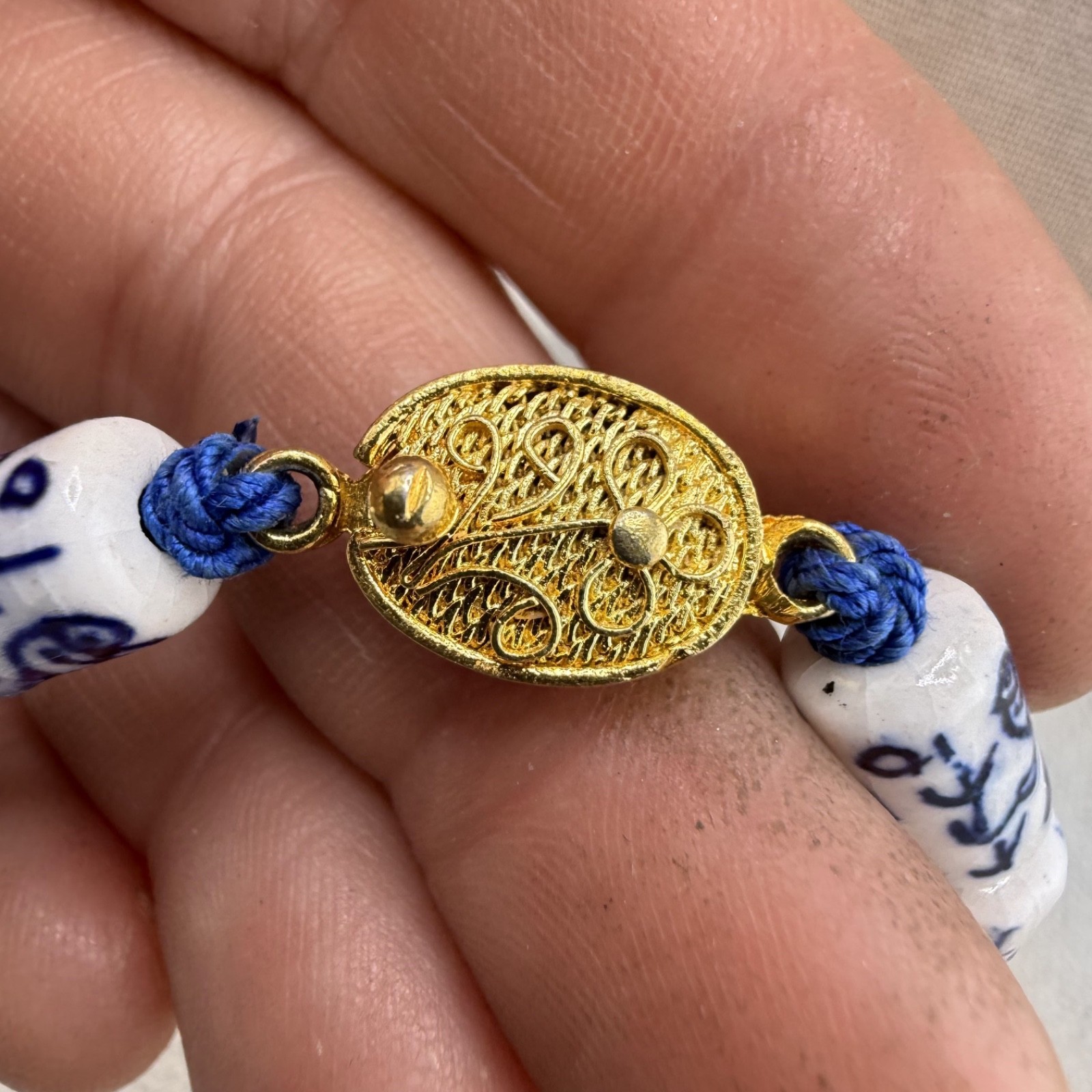 Vintage Chinese Export Blue Necklace Ceramic Beaded 24”