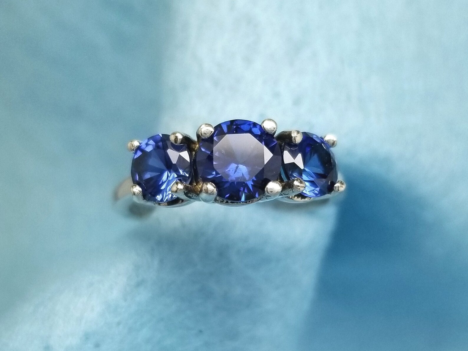 3.00 Ct Round Natural Sapphire Diamond Engagement Ring 14K White Gold Size 7