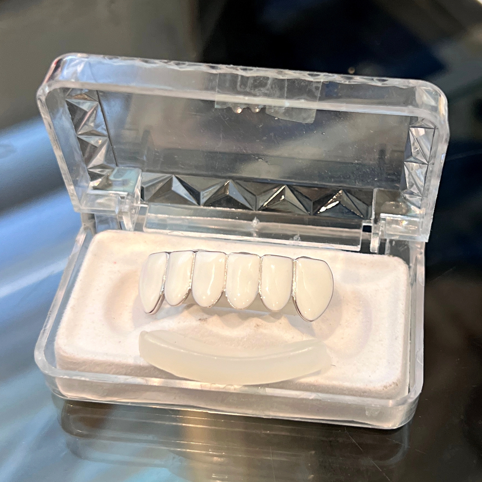Real Solid 925 Sterling Silver White Enamel Grillz Bottom Row Six Teeth Grills