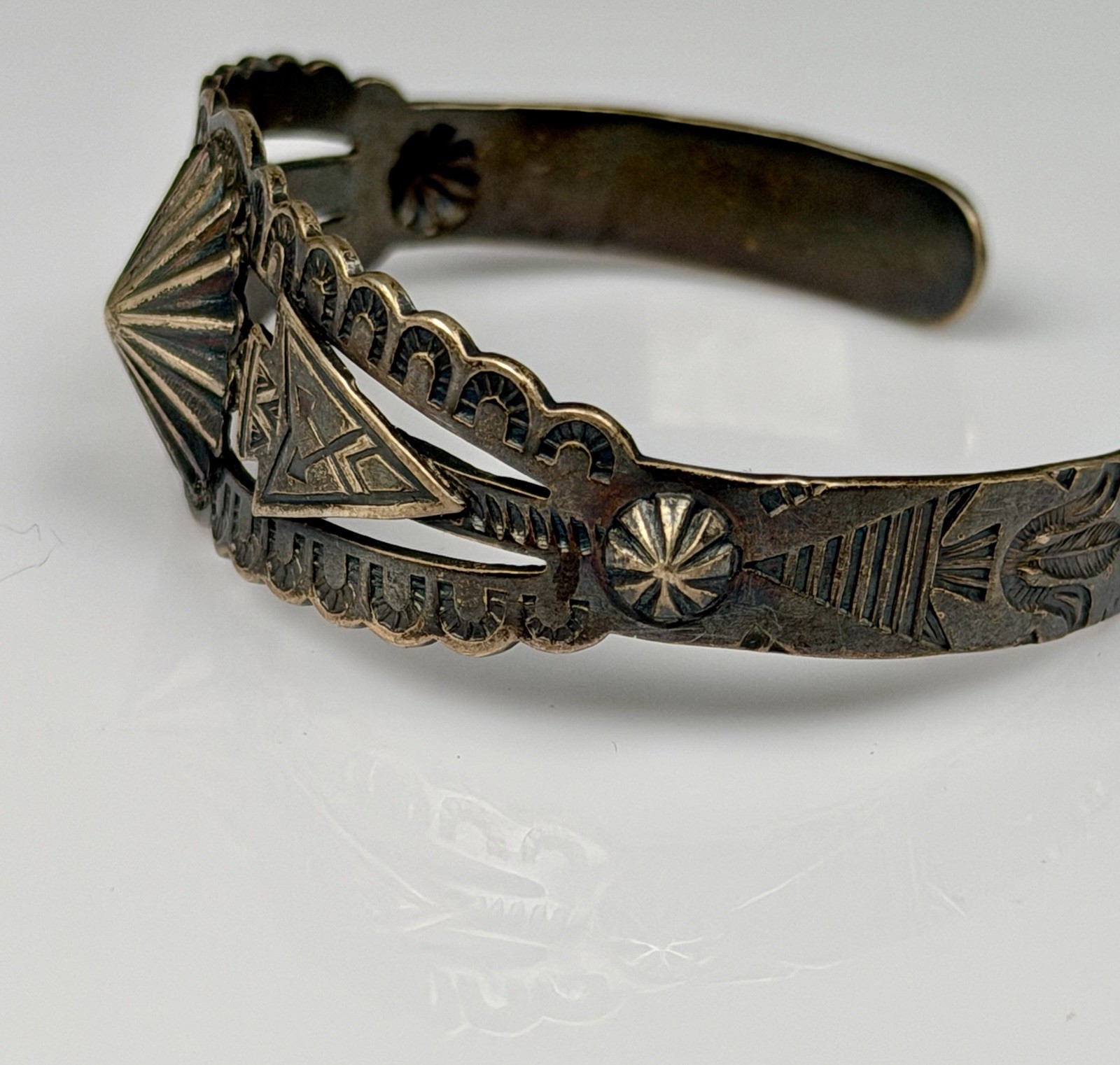 Vintage Fred Harvey Style Cuff Bracelet Sterling Silver Navajo