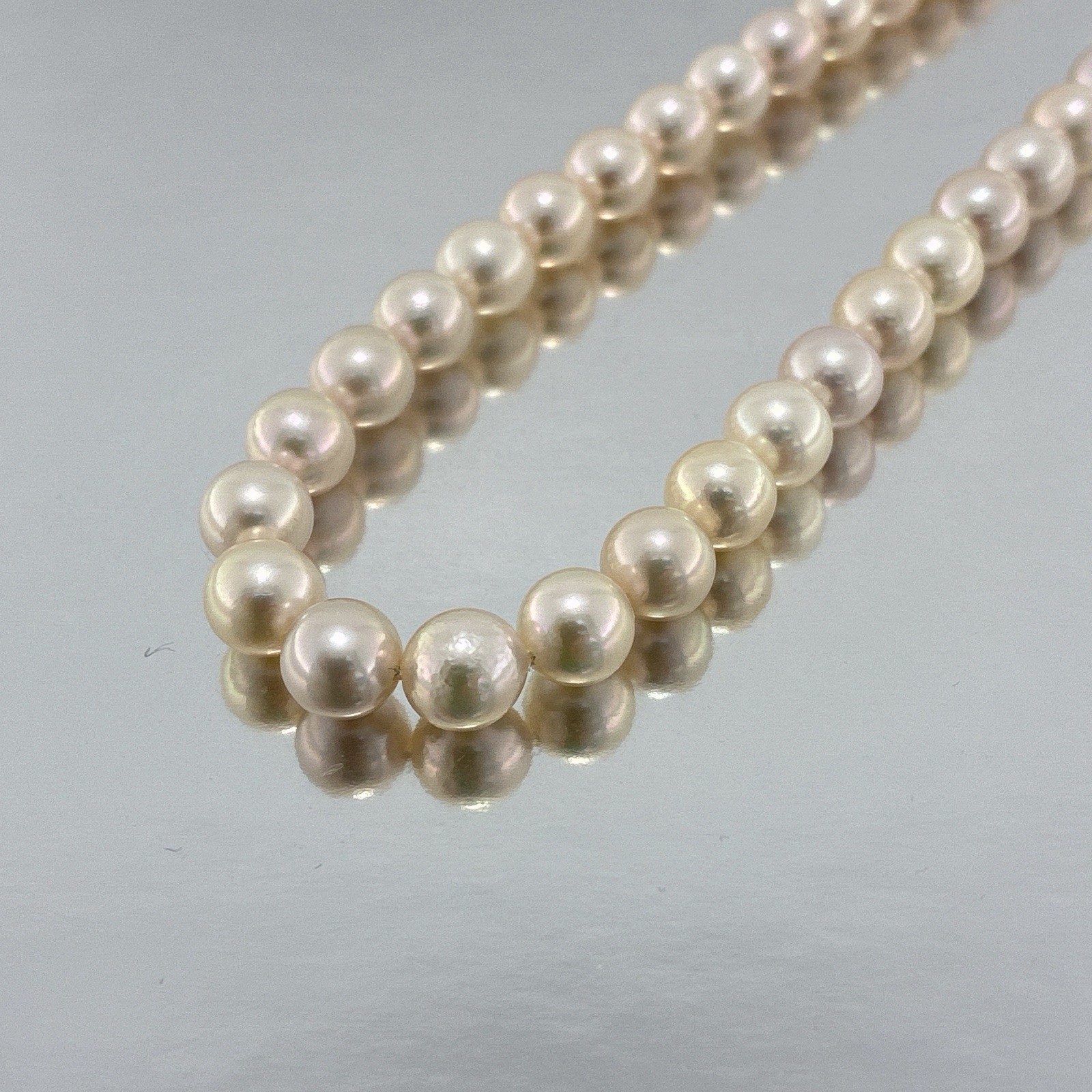 7-7.5mm Pearl Japanese Akoya White-Rose Necklace Silver 17.0″