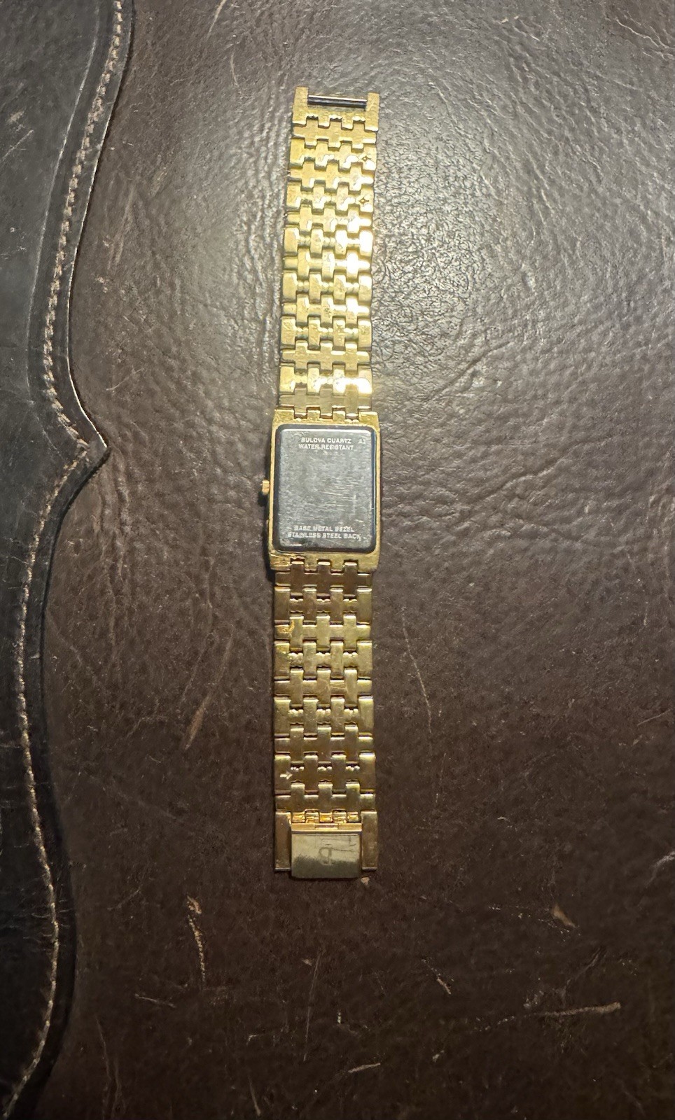 Bulova Quartz Men’s Gold Tone Rectangle Black Dial Bracelet Water-Resistant