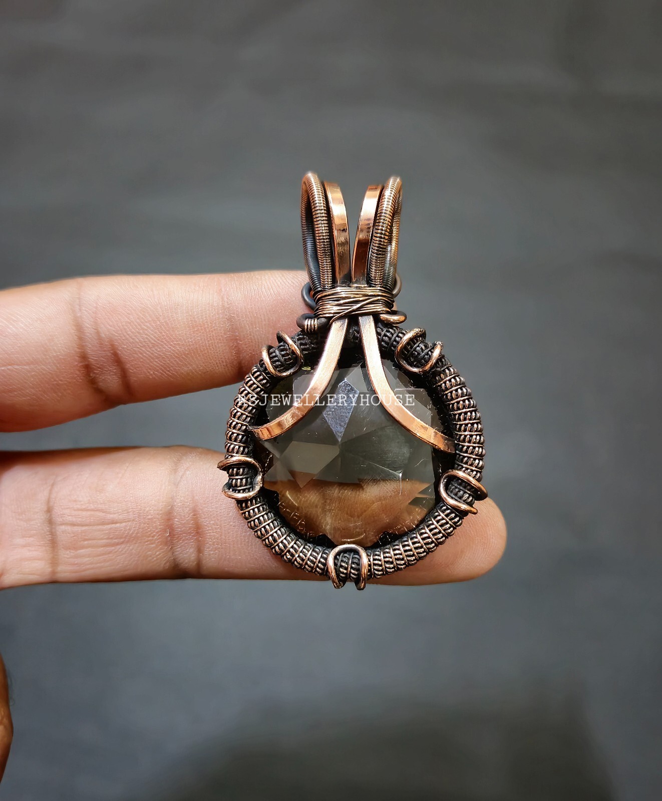 Smoky Topaz Pendant Copper Wire Wrapped Jewelry Gemstone Jewelry Handmade Gift