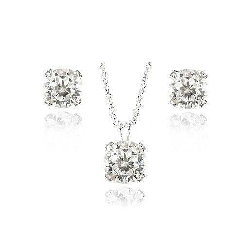 3ct White Topaz Solitaire Pendant & Earrings Set in Sterling Silver, 18″
