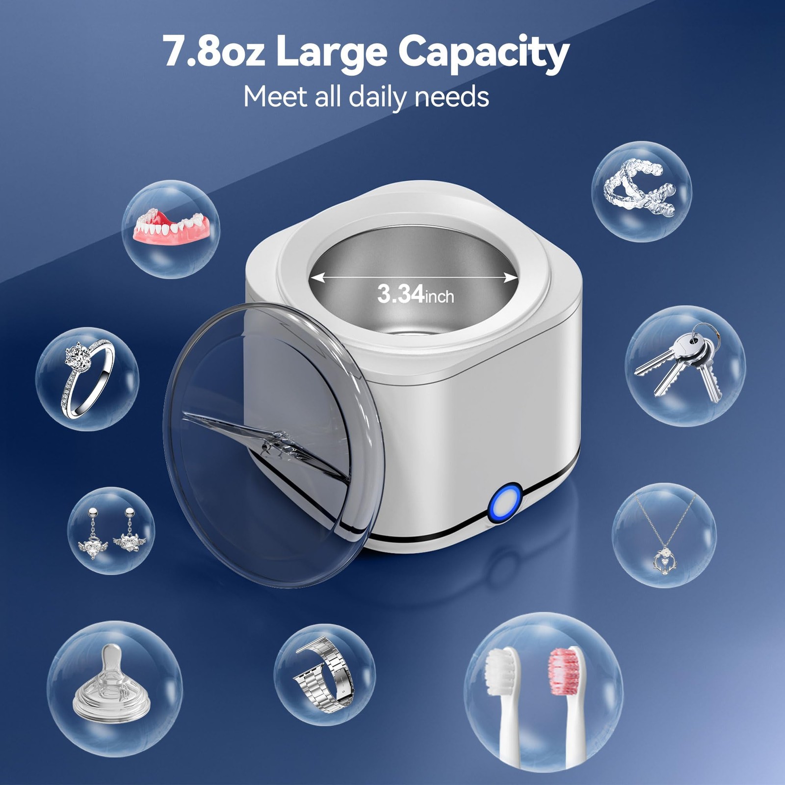 Ultrasonic Retainer Cleaner, 48kHz 7.8OZ Dental Cleaning Pod