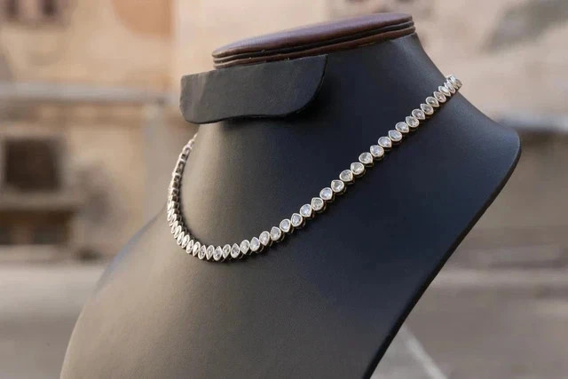 35Ctw Pear Cut Lab Created Diamond Bezel Tennis Necklace 14K Yellow Gold Plated