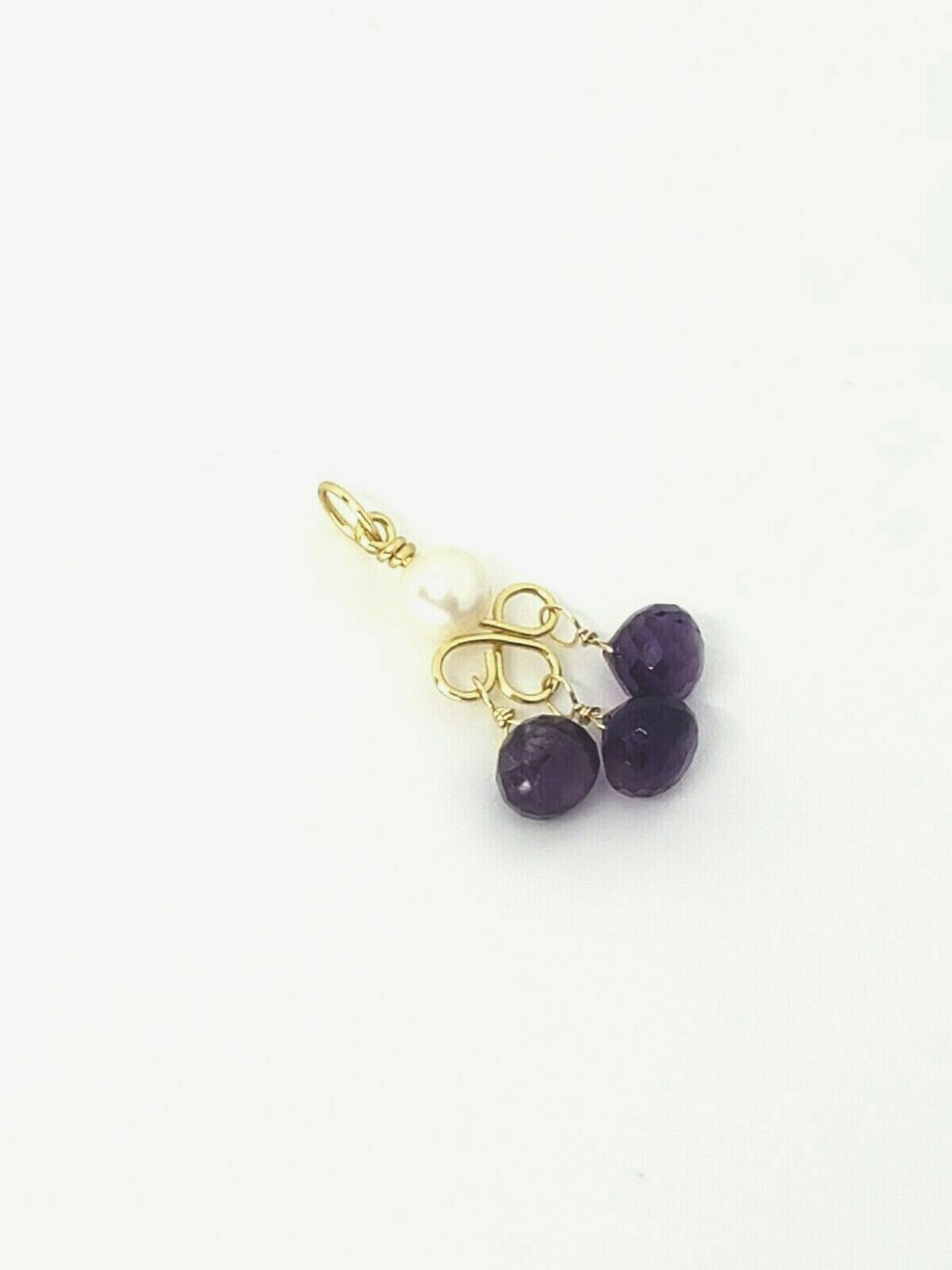 14k Yellow Gold Amethyst Briolette and White Pearl Chandelier Dangle Pendant