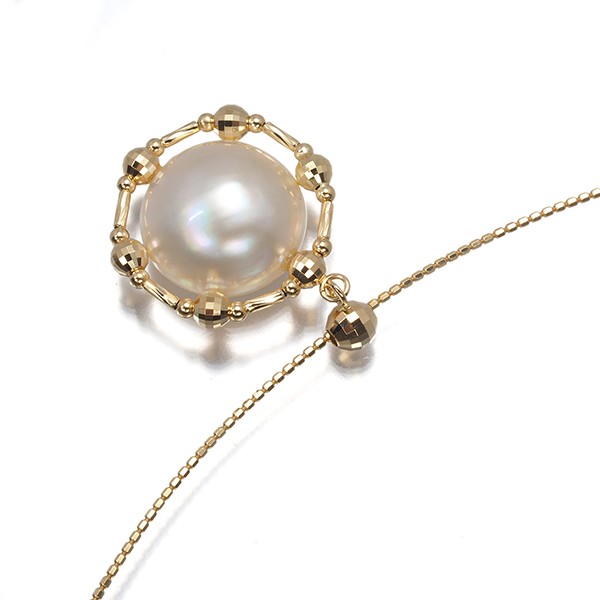 Mabe Pearl 12.3mm Mirror Ball Bead Omega Necklace 18K YG