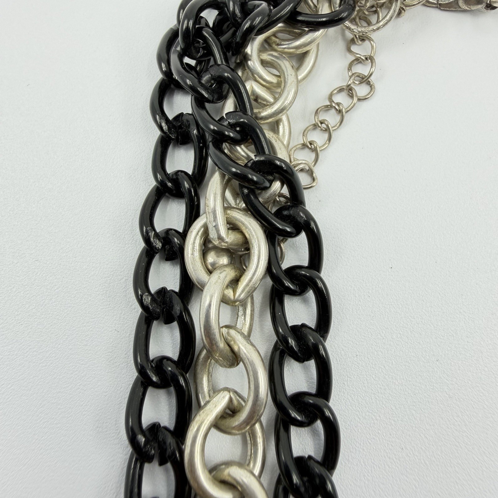 Layered Chainmail Cross Goth Choker Necklace Y2K 15” Black Silver Tone