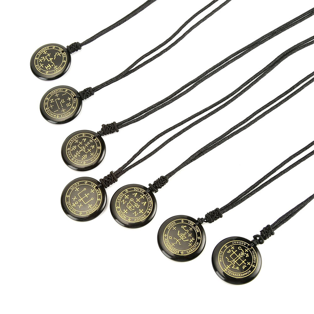 Obsidian Necklace Natural Crystal 7 Archangels Pendant Amulet Stone Talisman