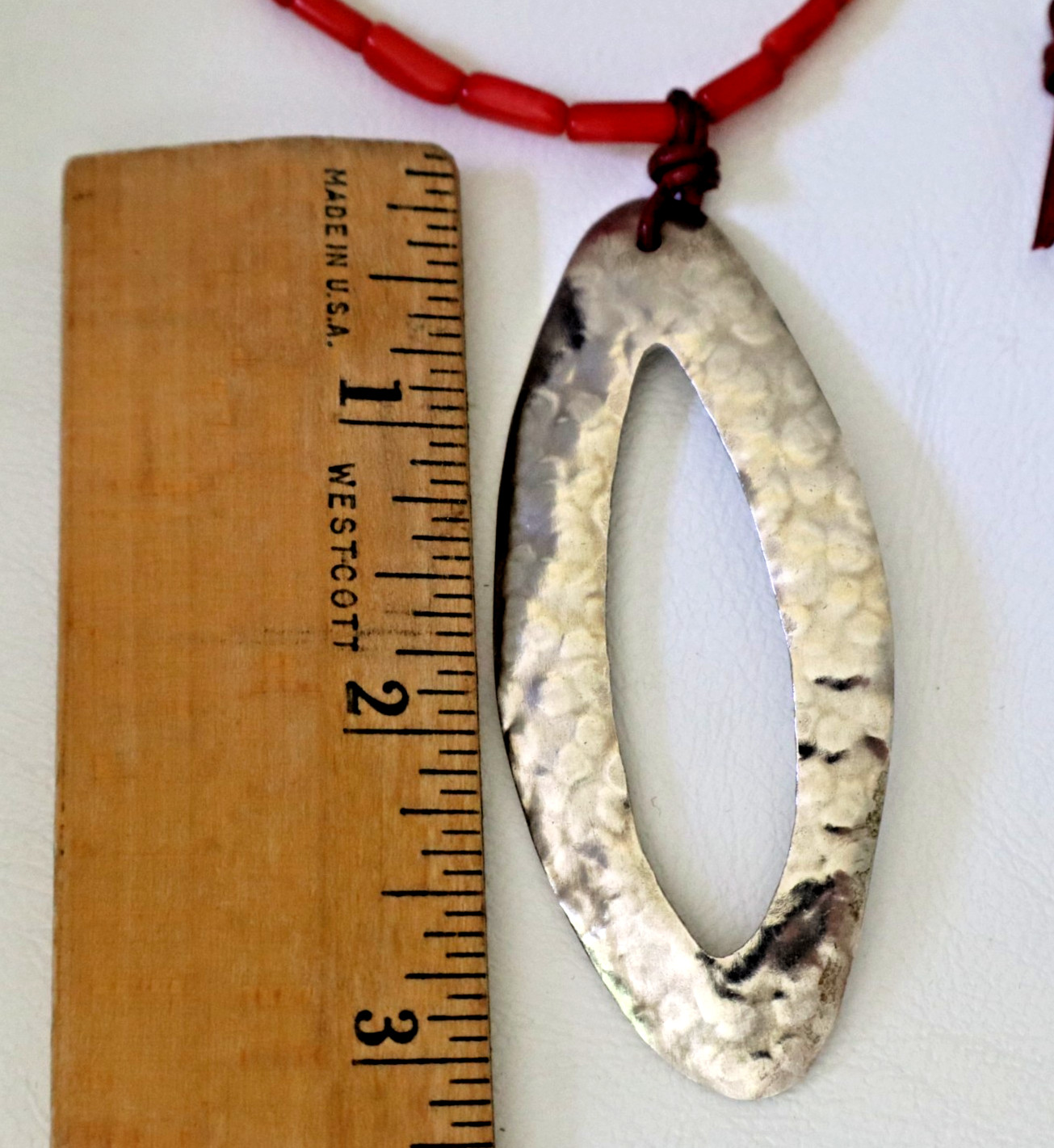 Silpada Necklace Hostess Only Red Bamboo Coral Beads Silver Oval Pendant N1167