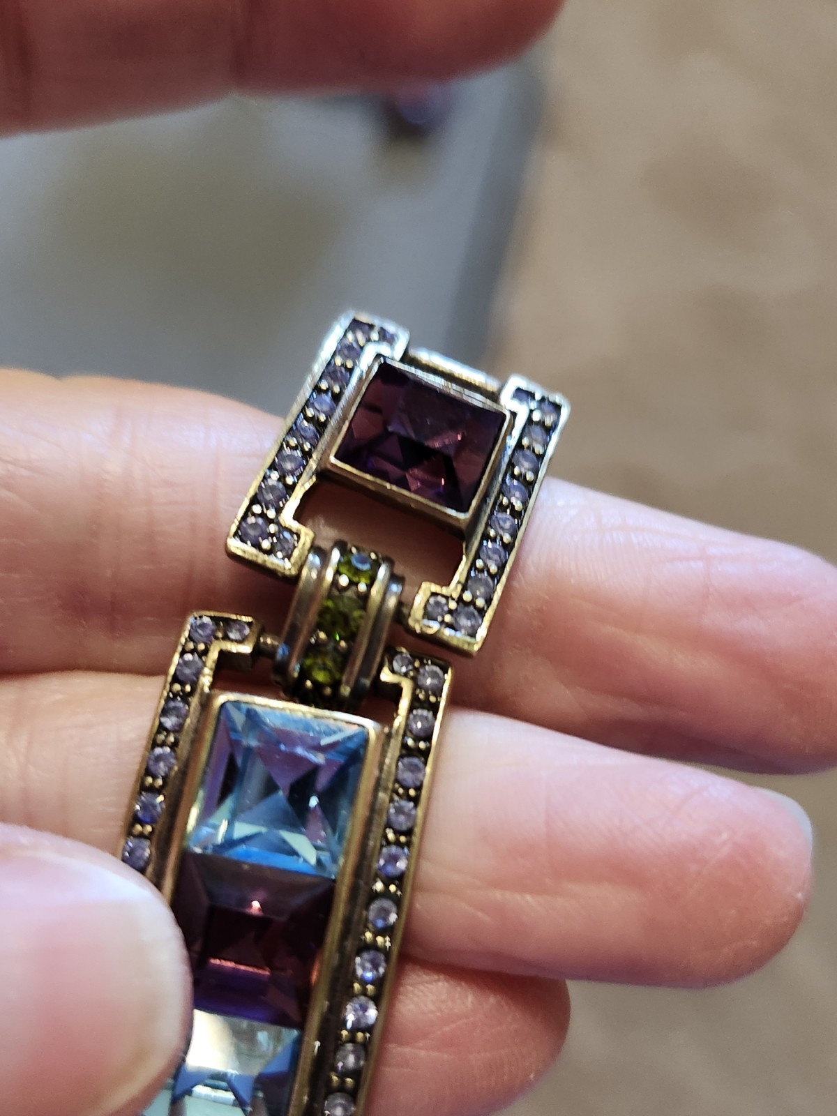 Heidi Daus Purple & Blue Square Crystals Station Statement Bracelet NWOT