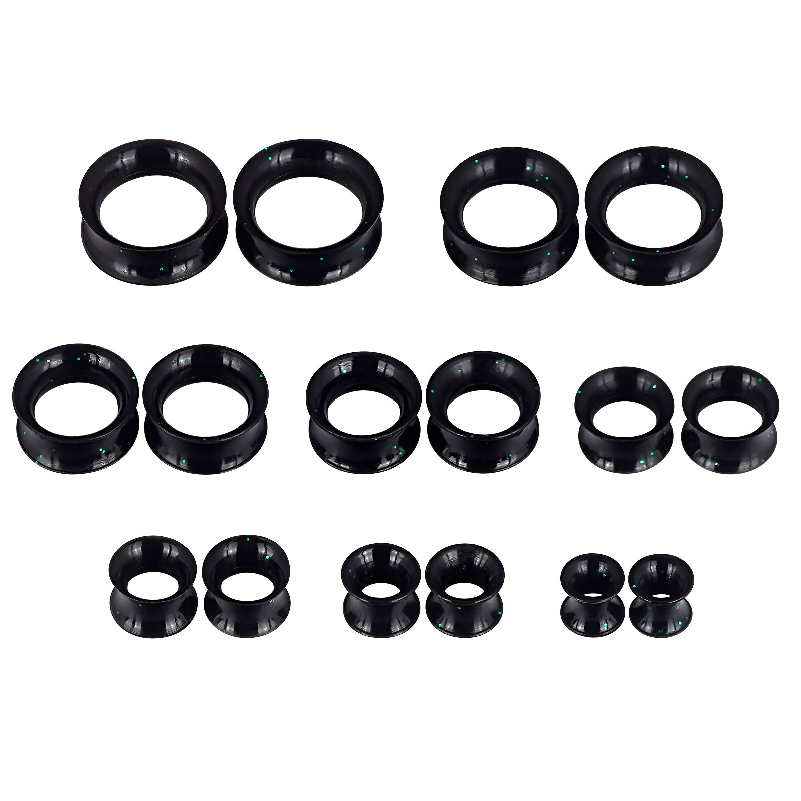 PAIR Black Silicone Ear Tunnels Plugs Double-Flare Flesh Piercing Earskin 2g-1″