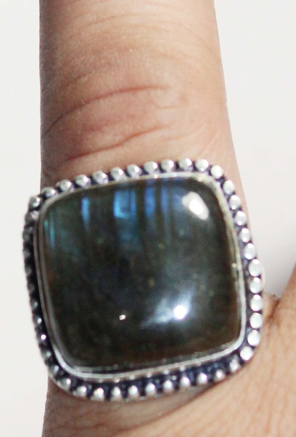 Labradorite Square Shape Gemstone Handmade Ring Jewelry Free Size