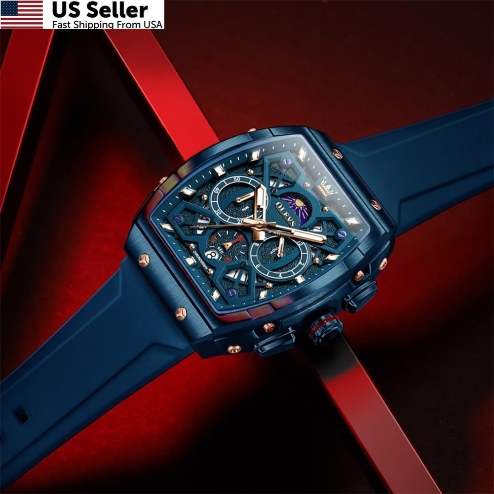 OLEVS Mens Watches Stylish Chronograph Waterproof Blue watches for men 42