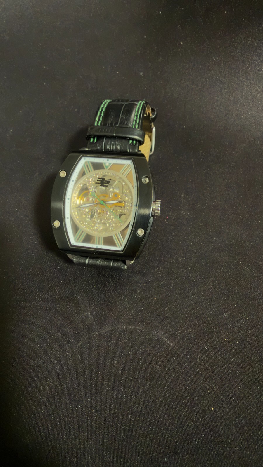 32 DEGREES HELIX SKELETON AUTOMATIC WATCH BLACK LEATHER