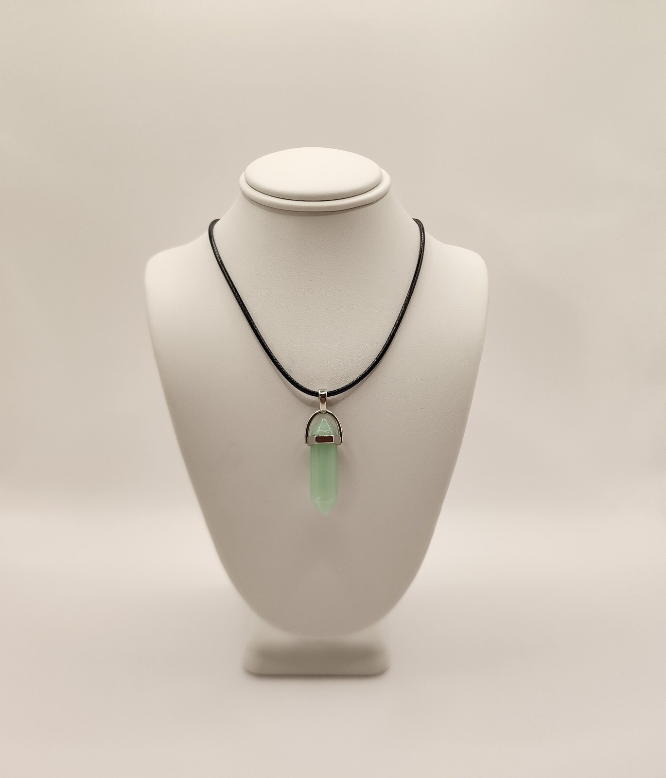 Quartz Healing Stone with black cord necklace Lime In Color