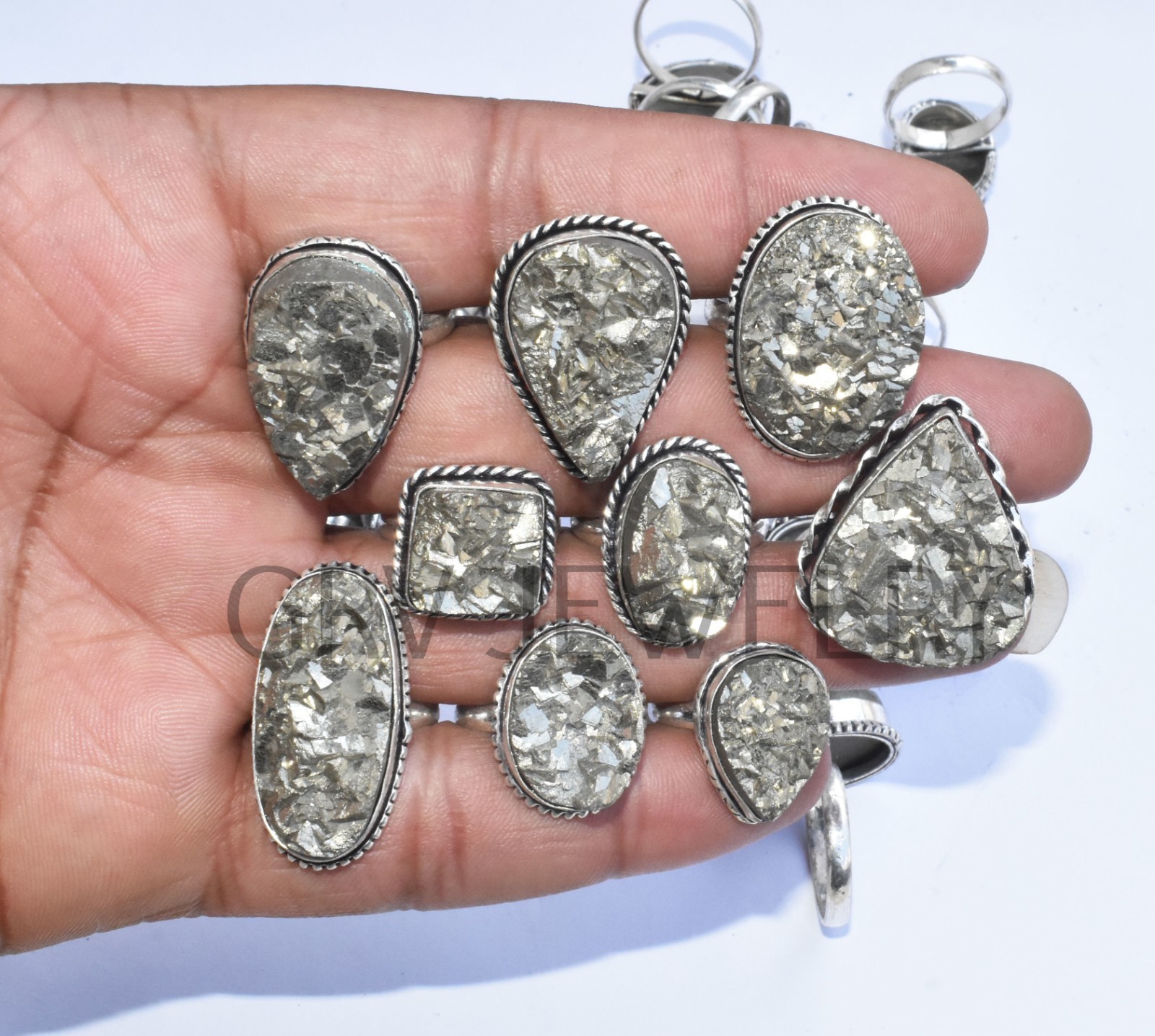 1-500 Pcs Pyrite Druzy In Wholesale Rings Lot: Silver Plated Whr-67