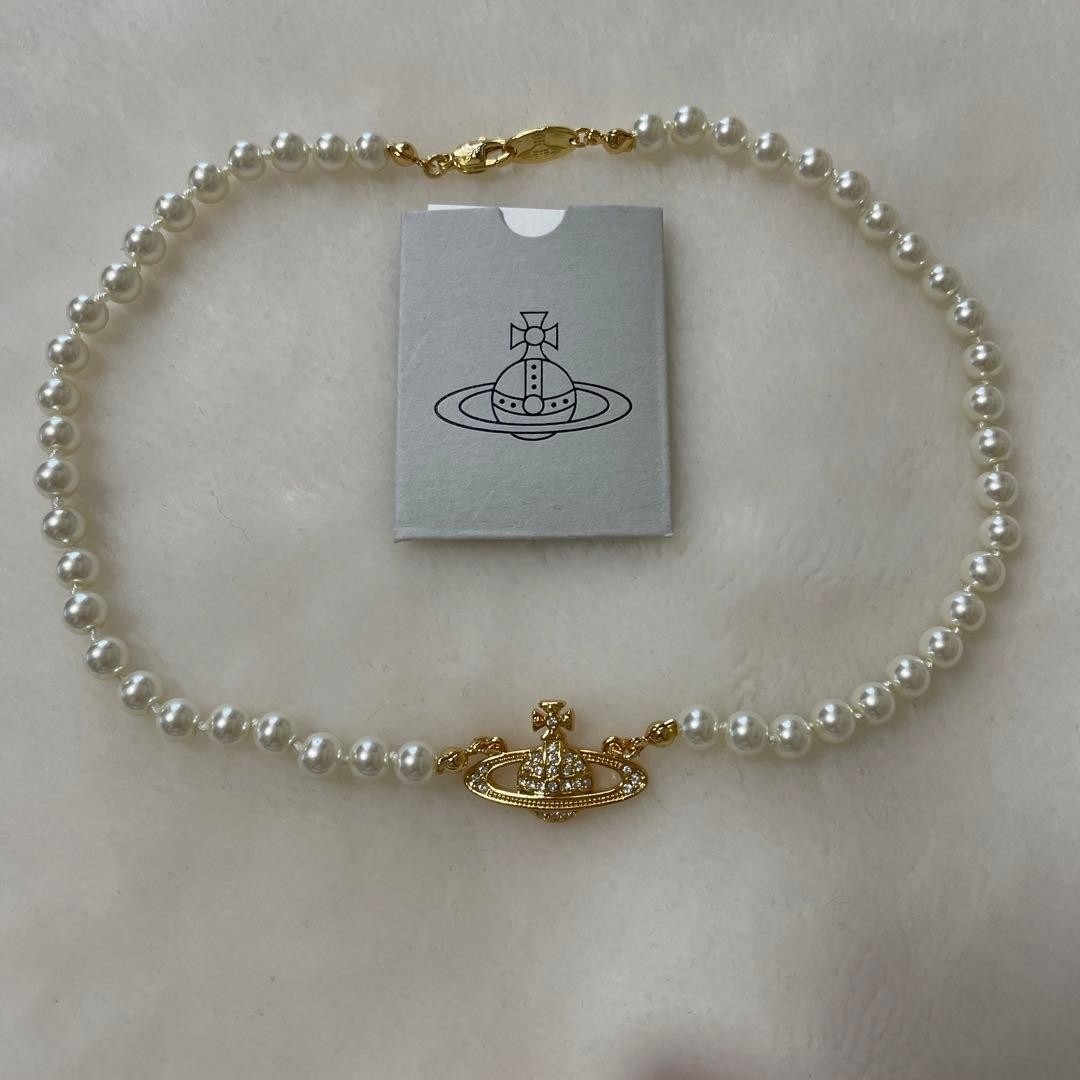 Vivienne Westwood Necklace Pearl Choker Gold w/Pouch NO BOX