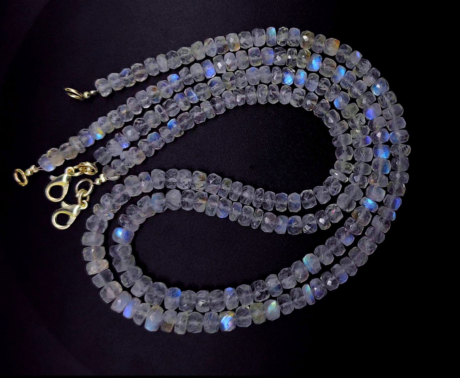 Natural Gem Blue Fire Rainbow Moonstone 5-7mm Faceted Rondelle Bead Necklace 16″