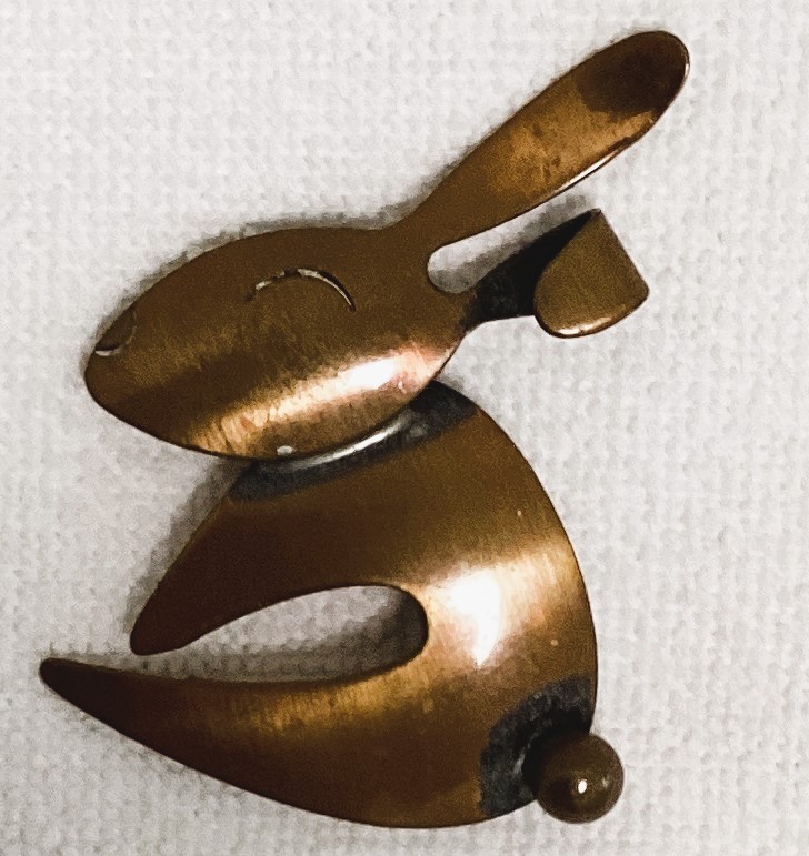 Vintage Signed Otto Robert Bade Copper Rabbit Bunny Pin 1960’s