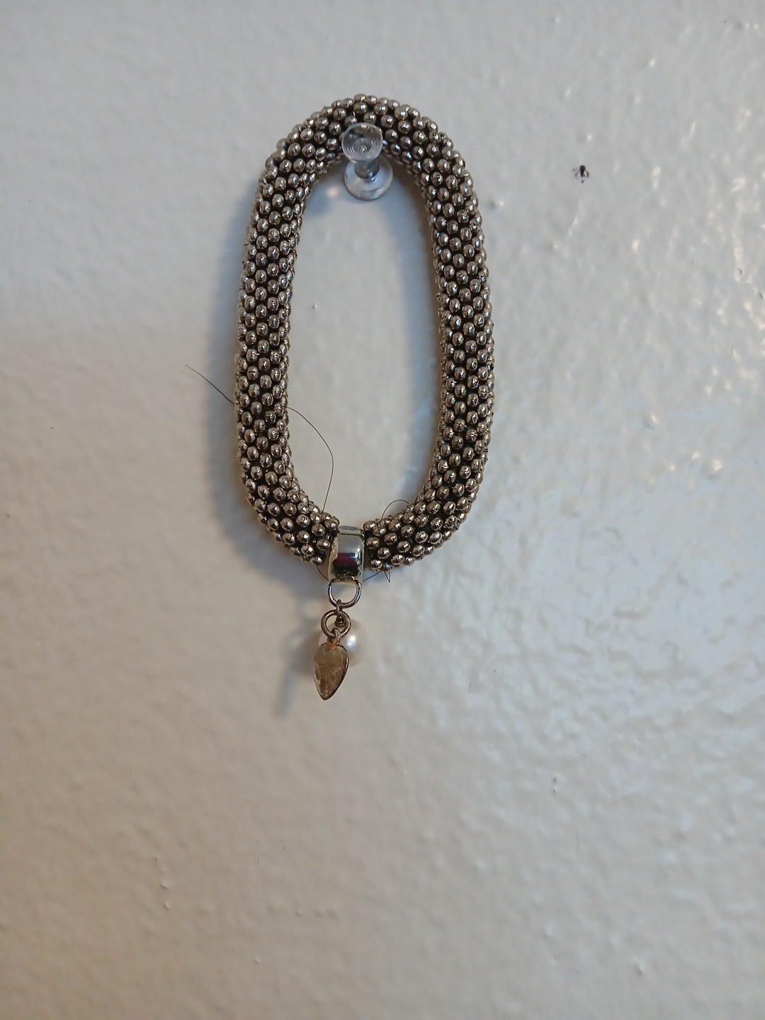 Unique Elastic Stretch Silver 925 Stamped Pearl Roundelle Spacer Bracelet