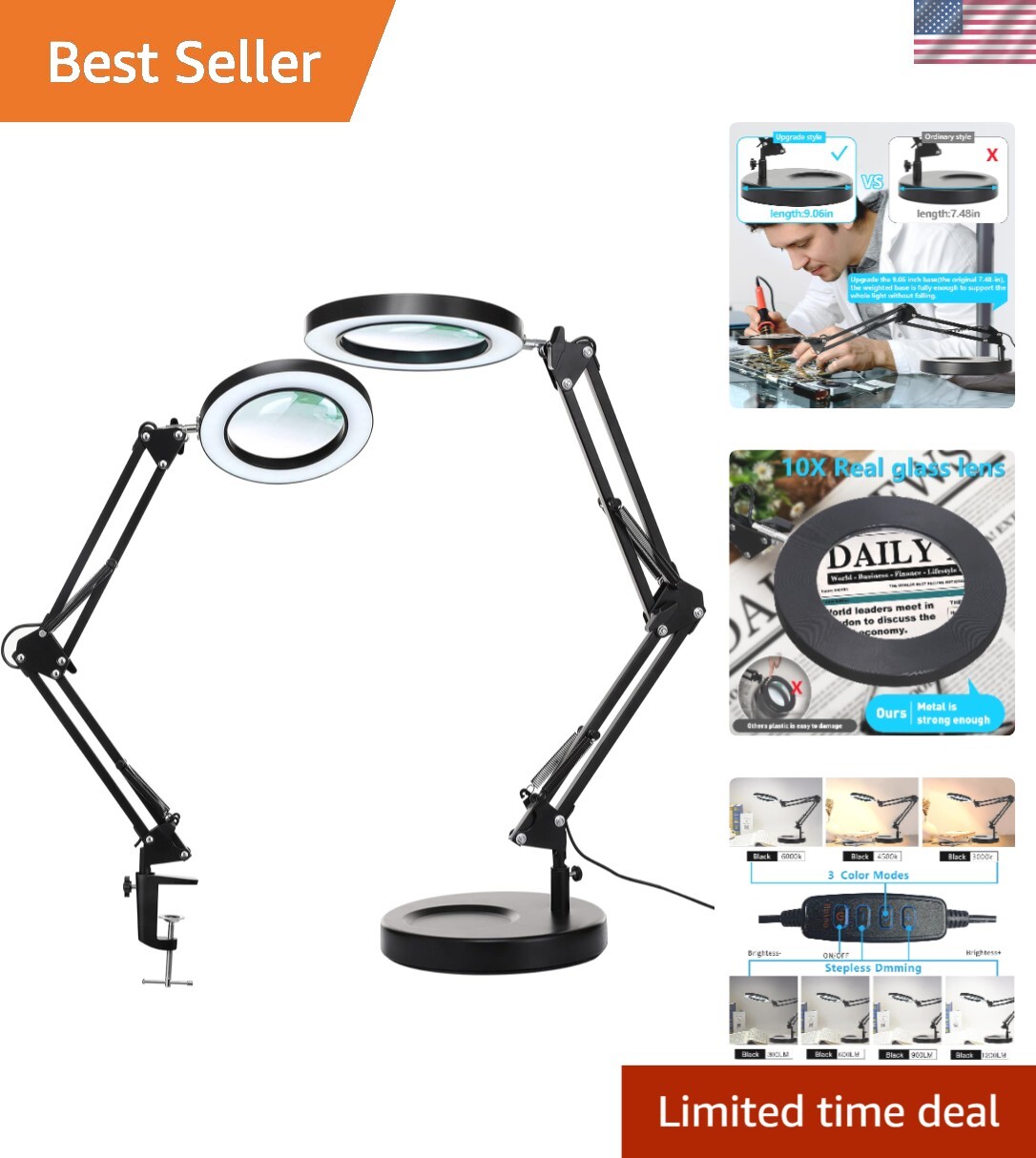 Versatile Magnifying Glass with Light – Adjustable Arm & Heavy Base Design