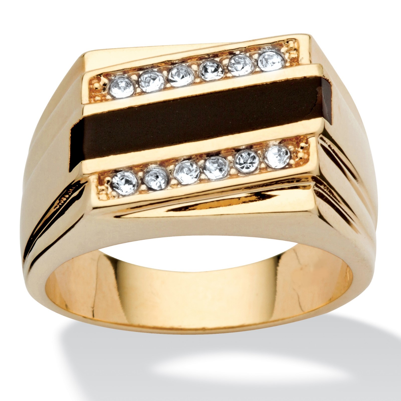 14K GOLD GP EMERALD CUT ONYX CRYSTAL ACCENT MENS RING SIZE 8 9 10 11 12 13