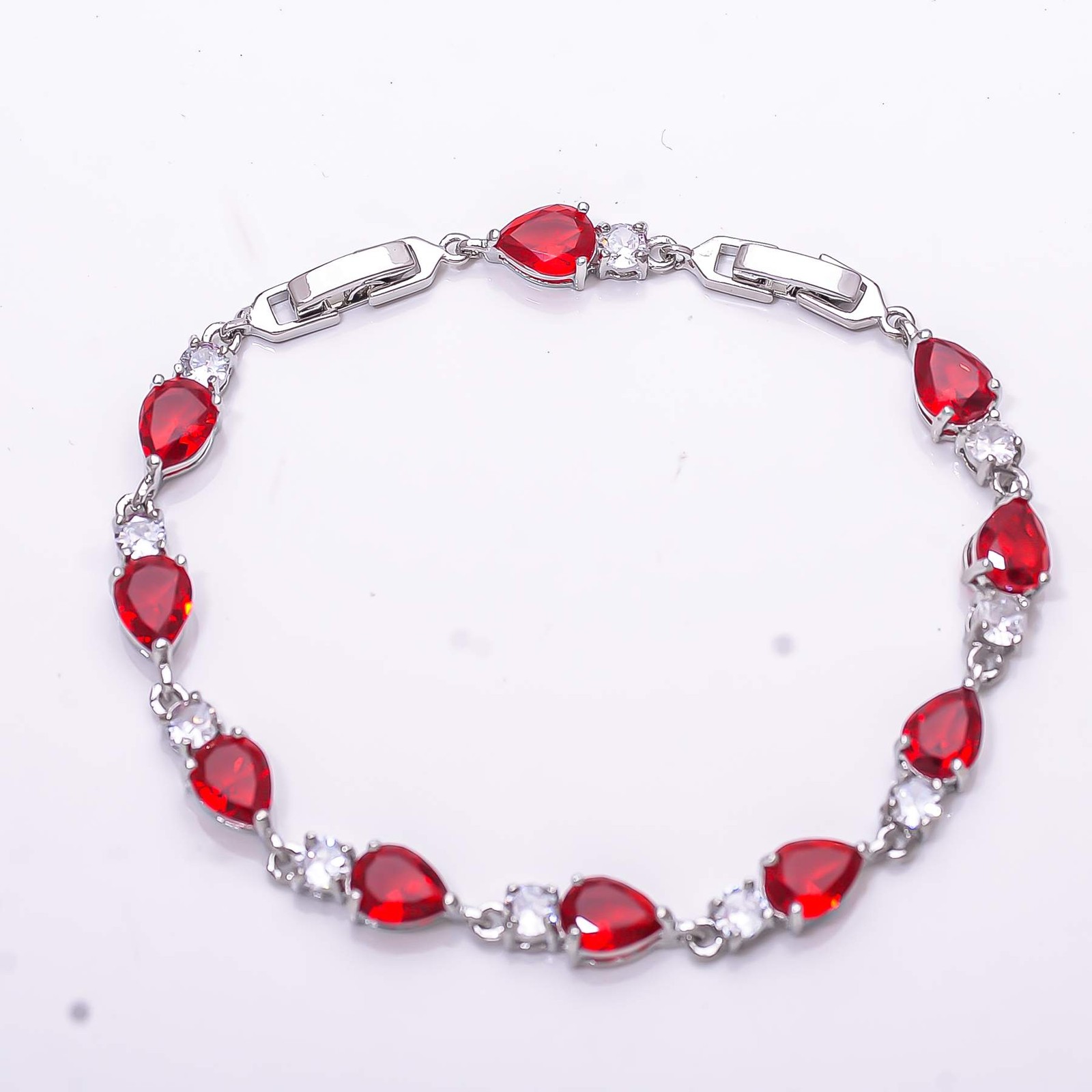 Red Garnet & Cubic Zirconia 925 Sterling Silver Tennis Bracelet 7.99″ B13