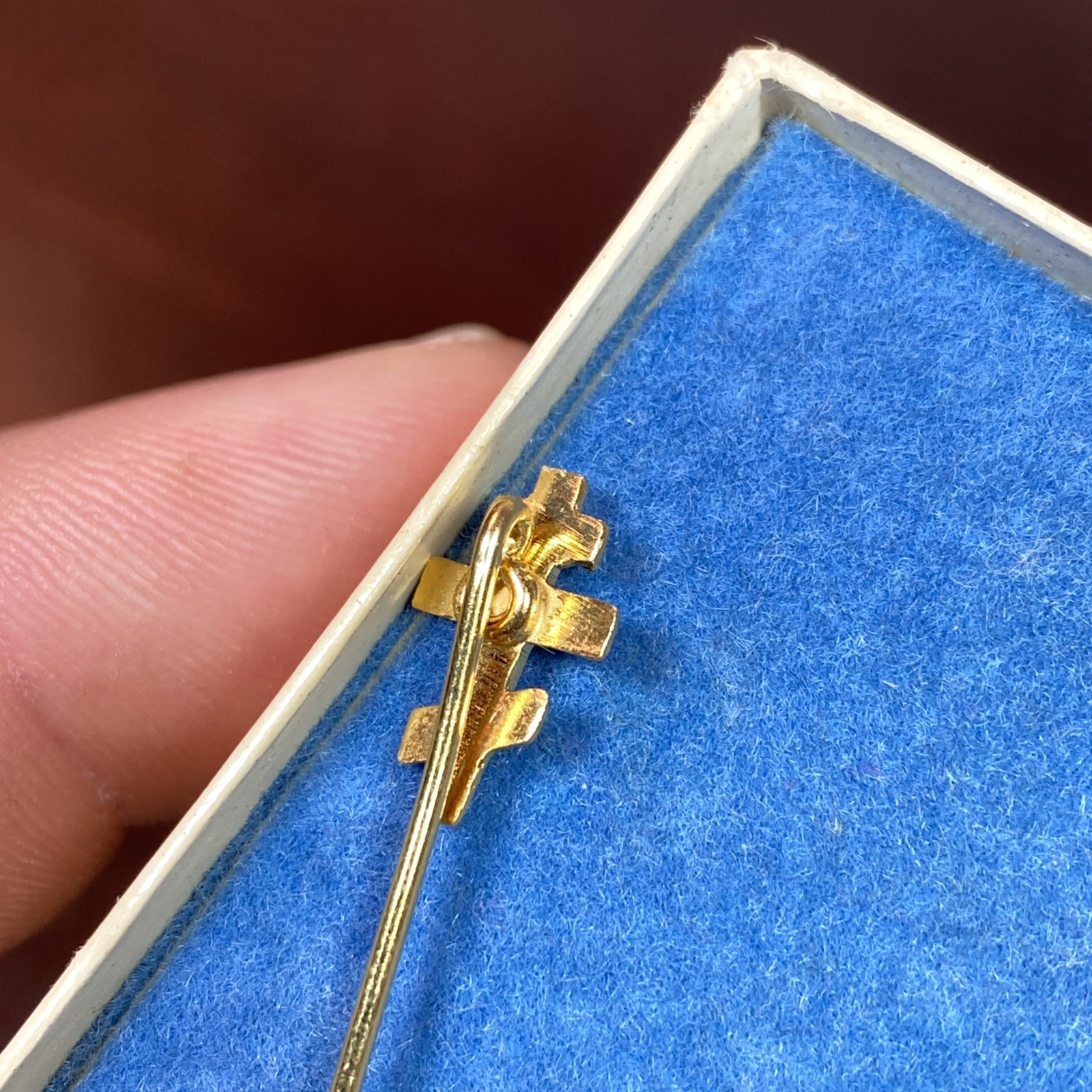 Vtg Orthodox Christian 3 Bar Cross Stick Pin Brooch Gold Tone Nice Detail 2-3/8”