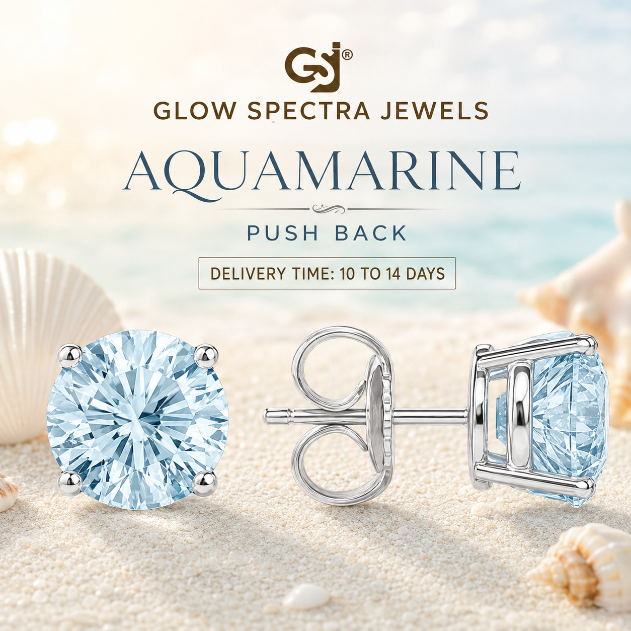 2.00CT Solitaire Aquamarine Stud Erring 925 Silver 14k White Gold Plated