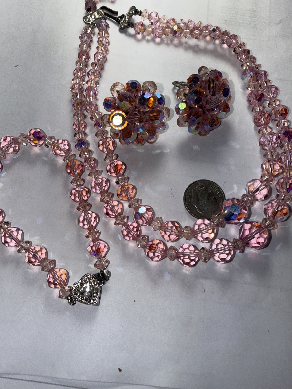 Necklace Bracelet Earrings Set Pink AB Crystal Vintage Marriage?