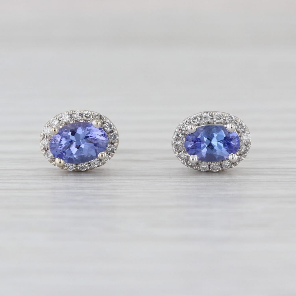0.82ctw Oval Tanzanite Diamond Halo Stud Earrings 14k White Gold Studs