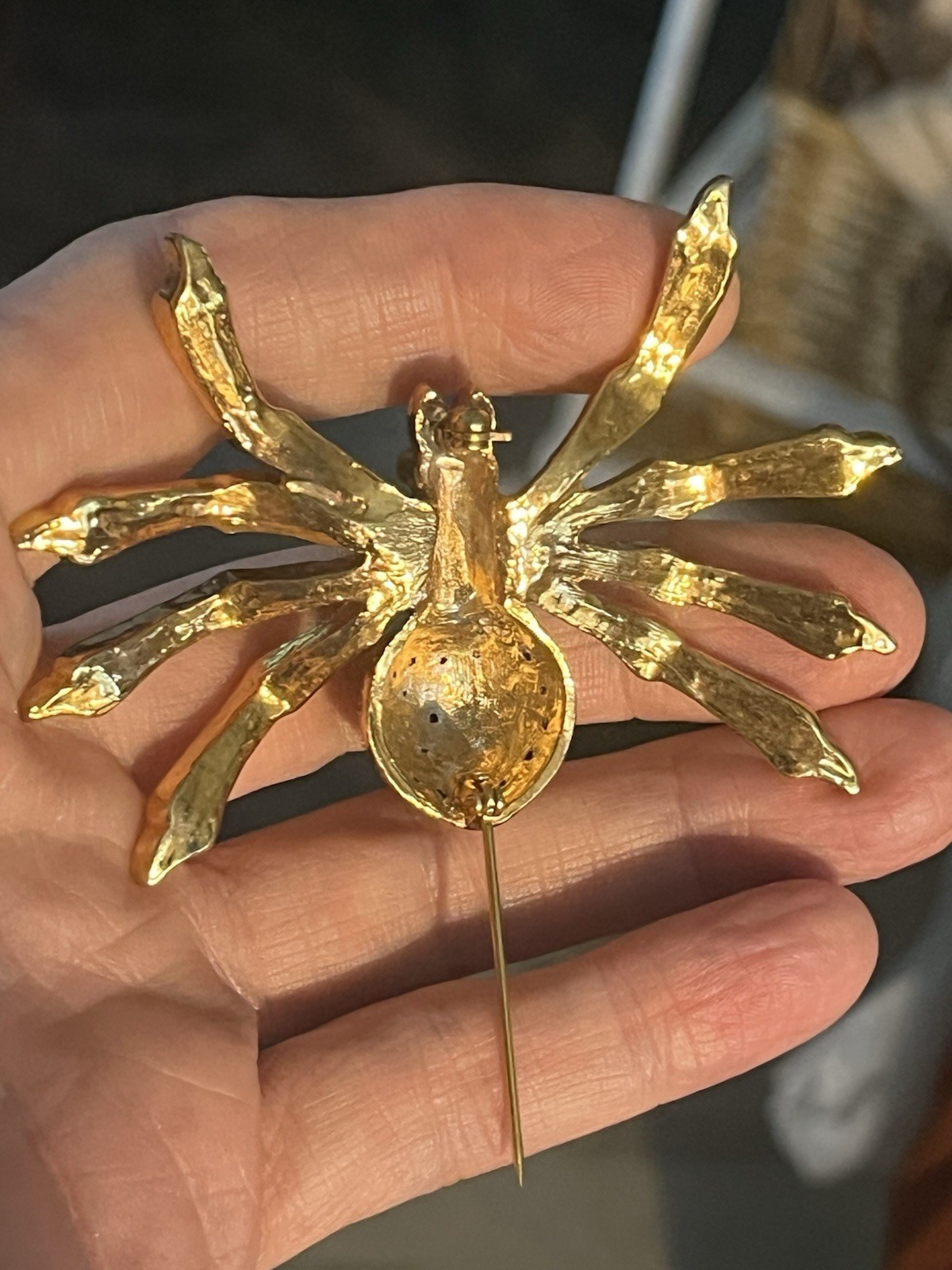 Vintage Spider Brooch Pin Gold Tone Clear Pavé Rhinestone Metal Animals & Insect