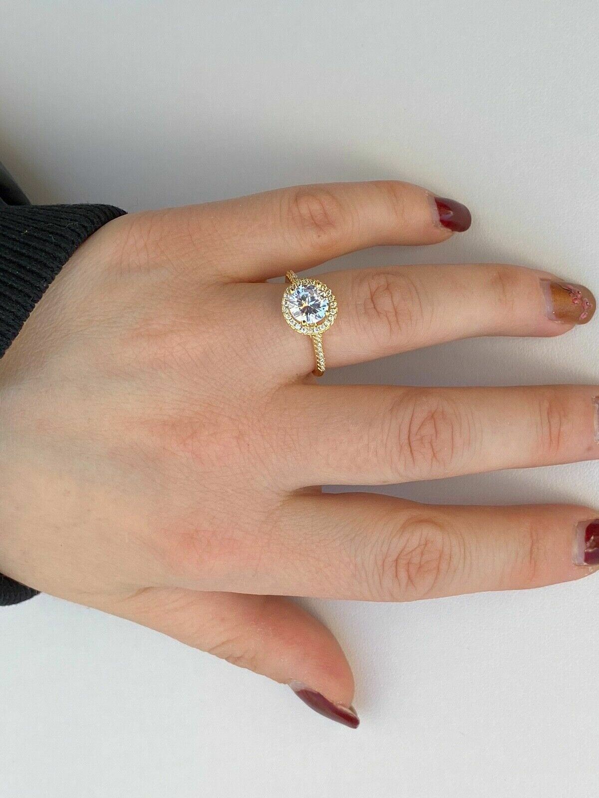 Solid Sterling Silver Icy Engagement Promise Ring 14k Yellow Rose Gold Plated CZ