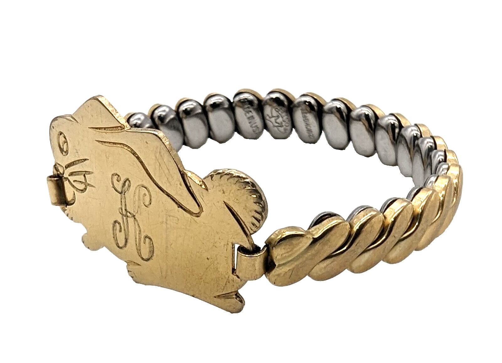 Foster Childs Rabbit Stretch Expansion Bracelet 10K Gold Vintage 1950s Engraved