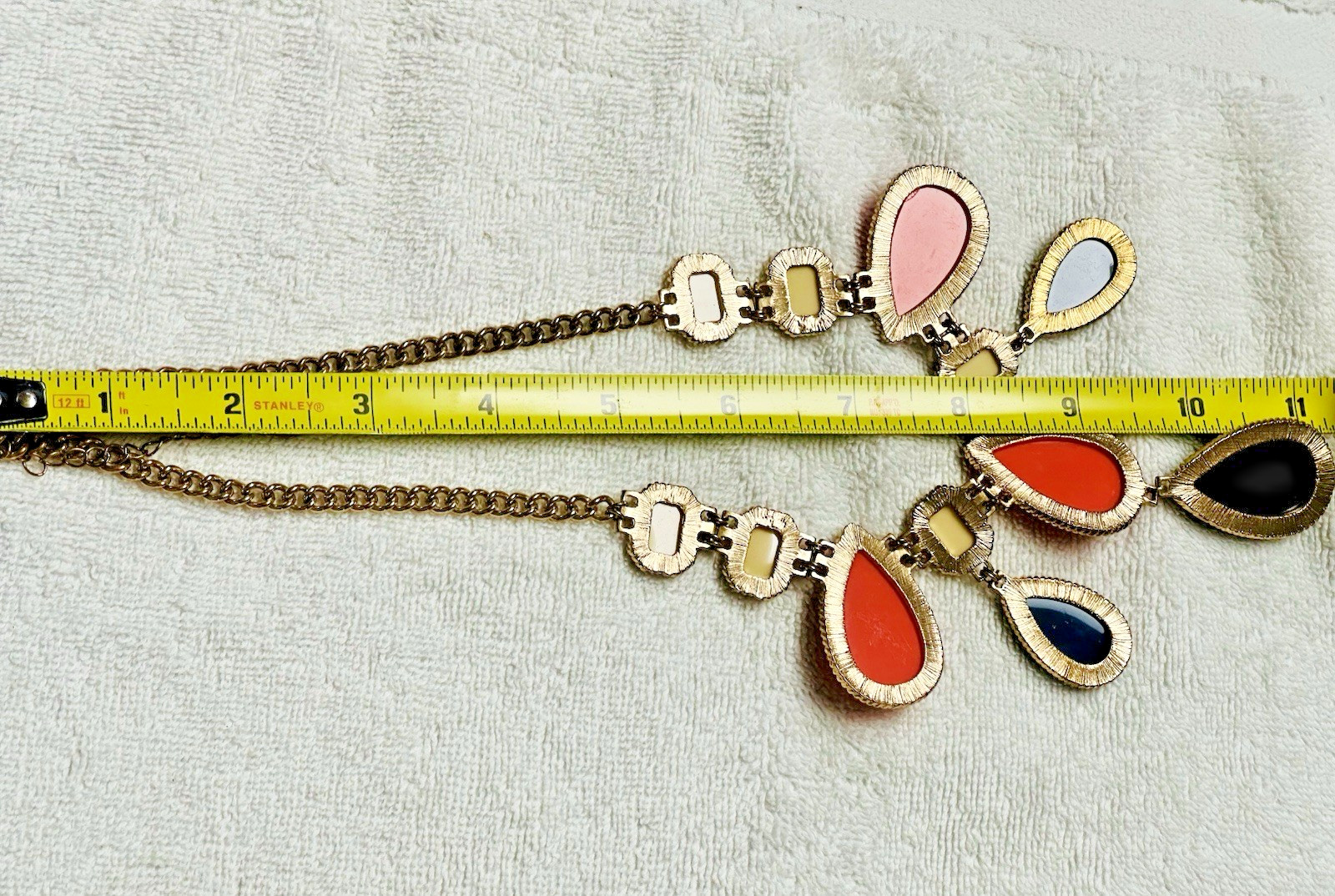 ALDO Orange Blue Faceted Teardrop Dangle Cabochon Bib Statement Necklace n890