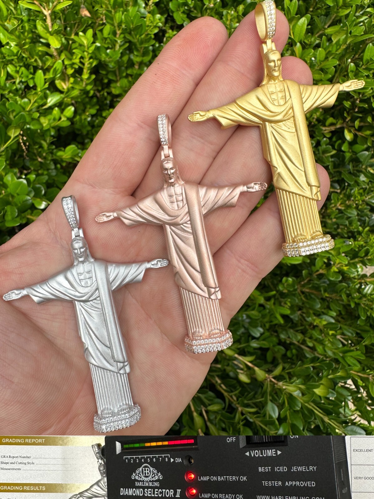 MOISSANITE Christ The Redeemer 925 Silver/ Yellow Rose Gold Necklace Jesus Piece