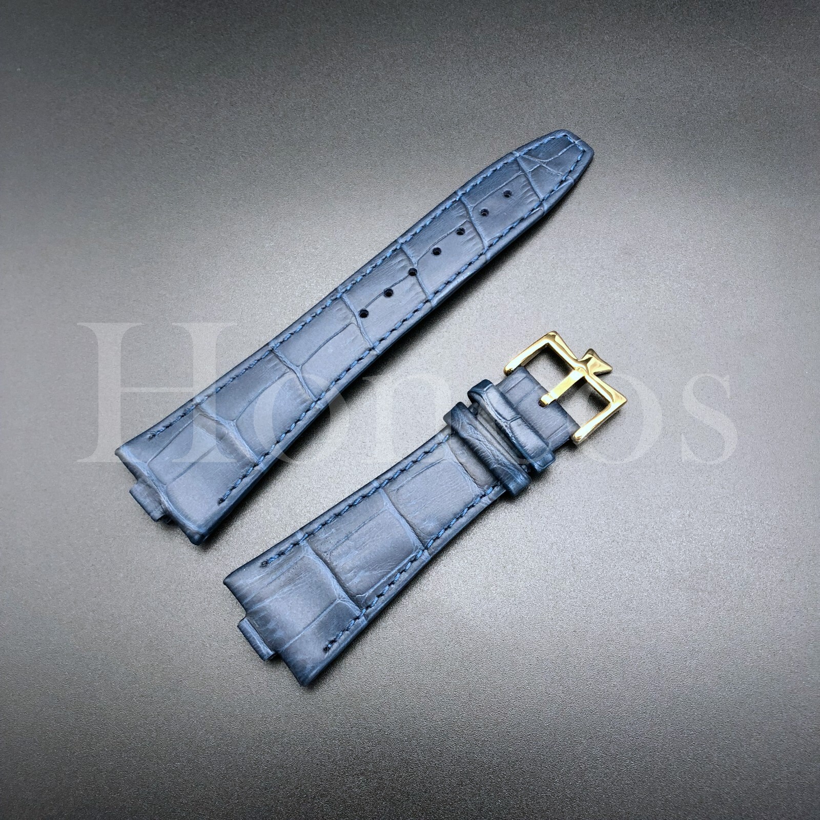 26X18MM D/Blue Genuine Leather Watch Strap Band Fits For VC Overseas Gold Buckle