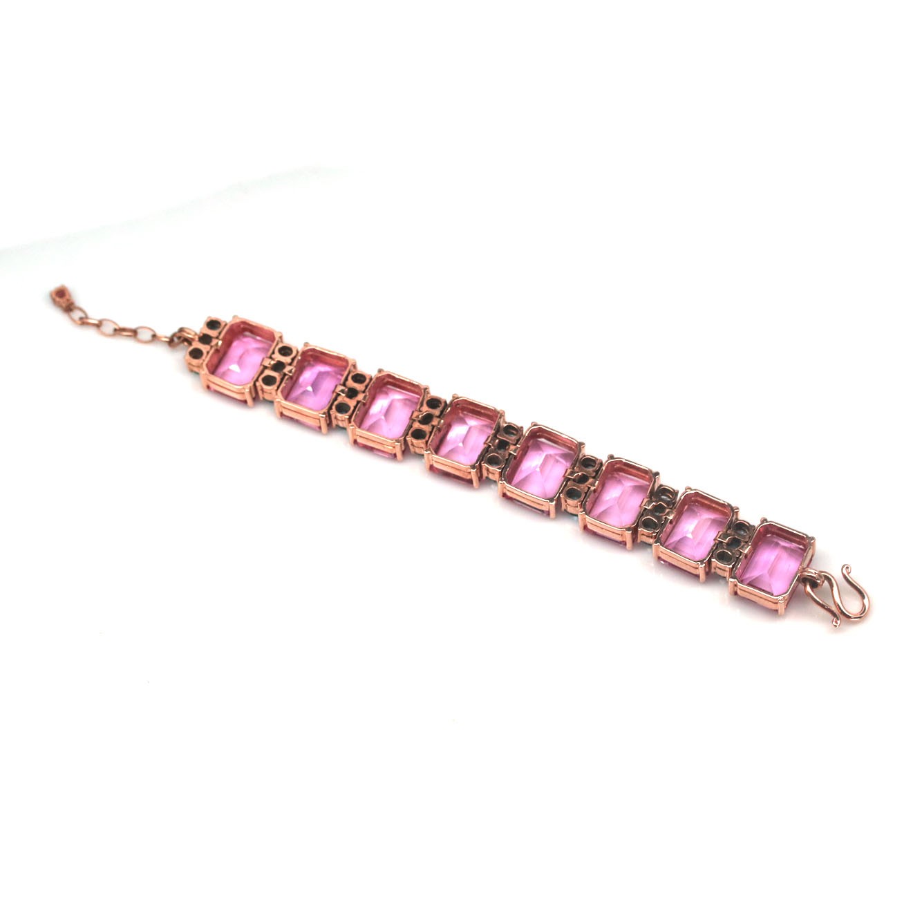 Thai Handmade Pink Mystic Topaz(114.2 ct.) Sea Foam Blue Zircon Bracelet 7.5 In.