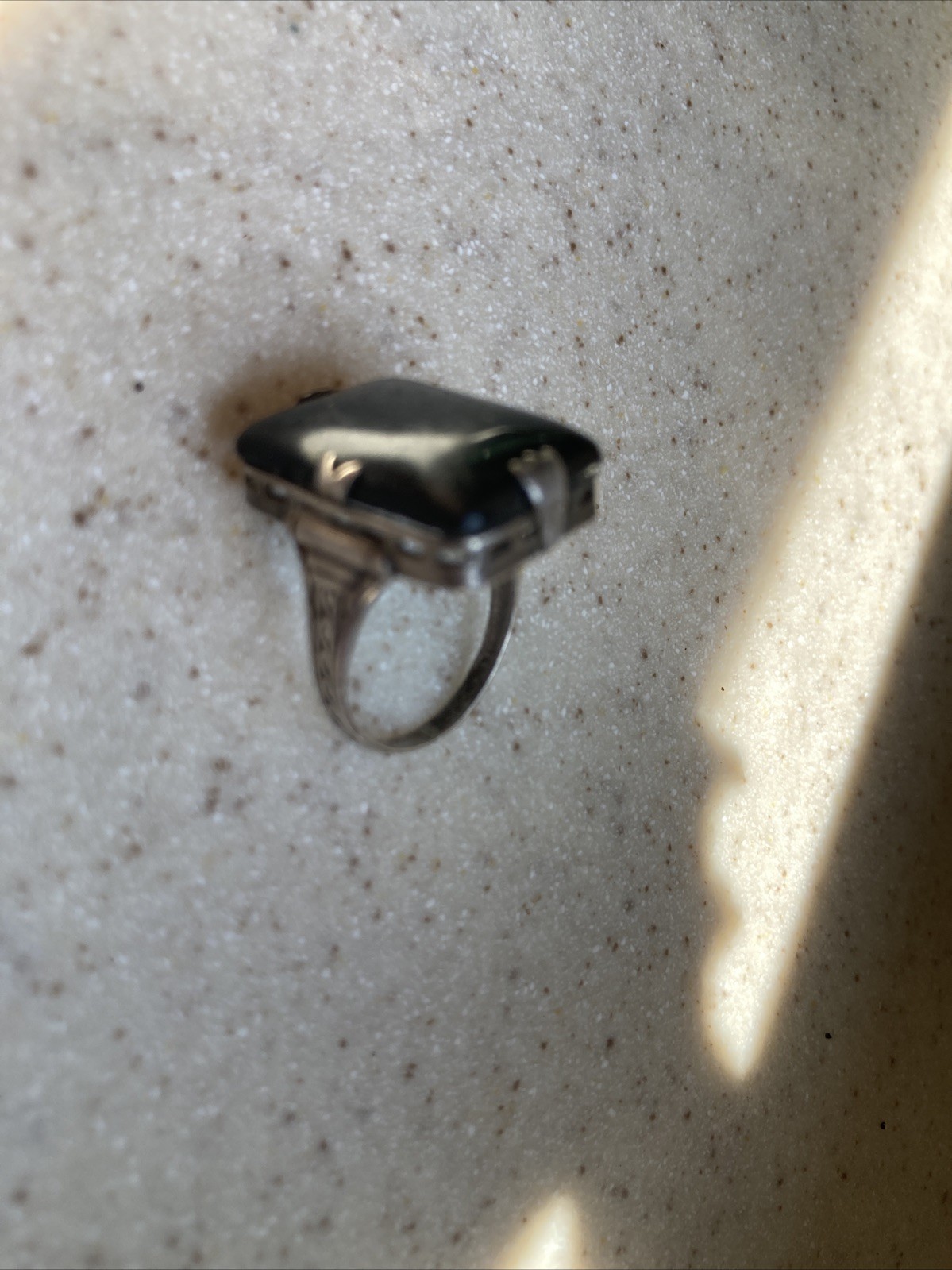 Vintage Art Deco Black Onyx Statement Ring in STERLING Silver Size 6.75